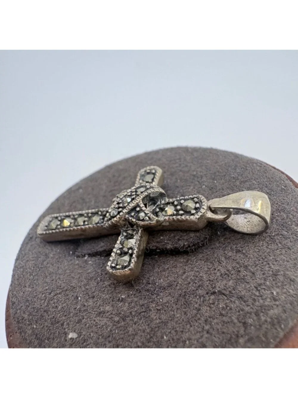 Marcasite Cross Pendant Sterling Silver 925 Size 1.25